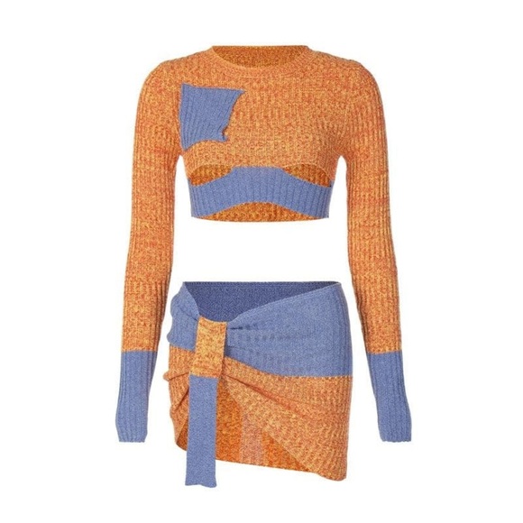 HALF HEART Orange and Blue Knit Two-Piece Set size small - Picture 4 of 6